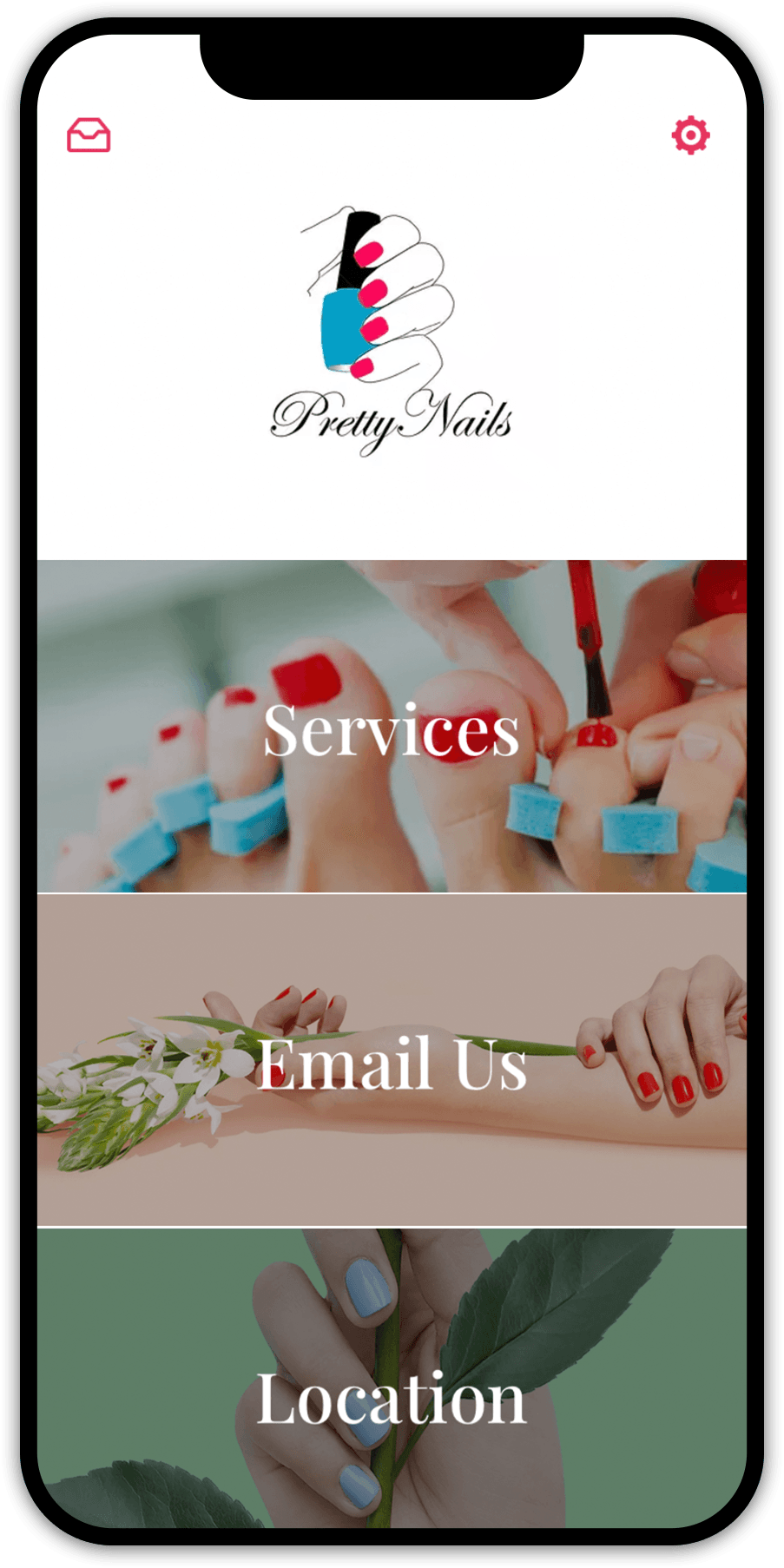 Mobile app home screen: 