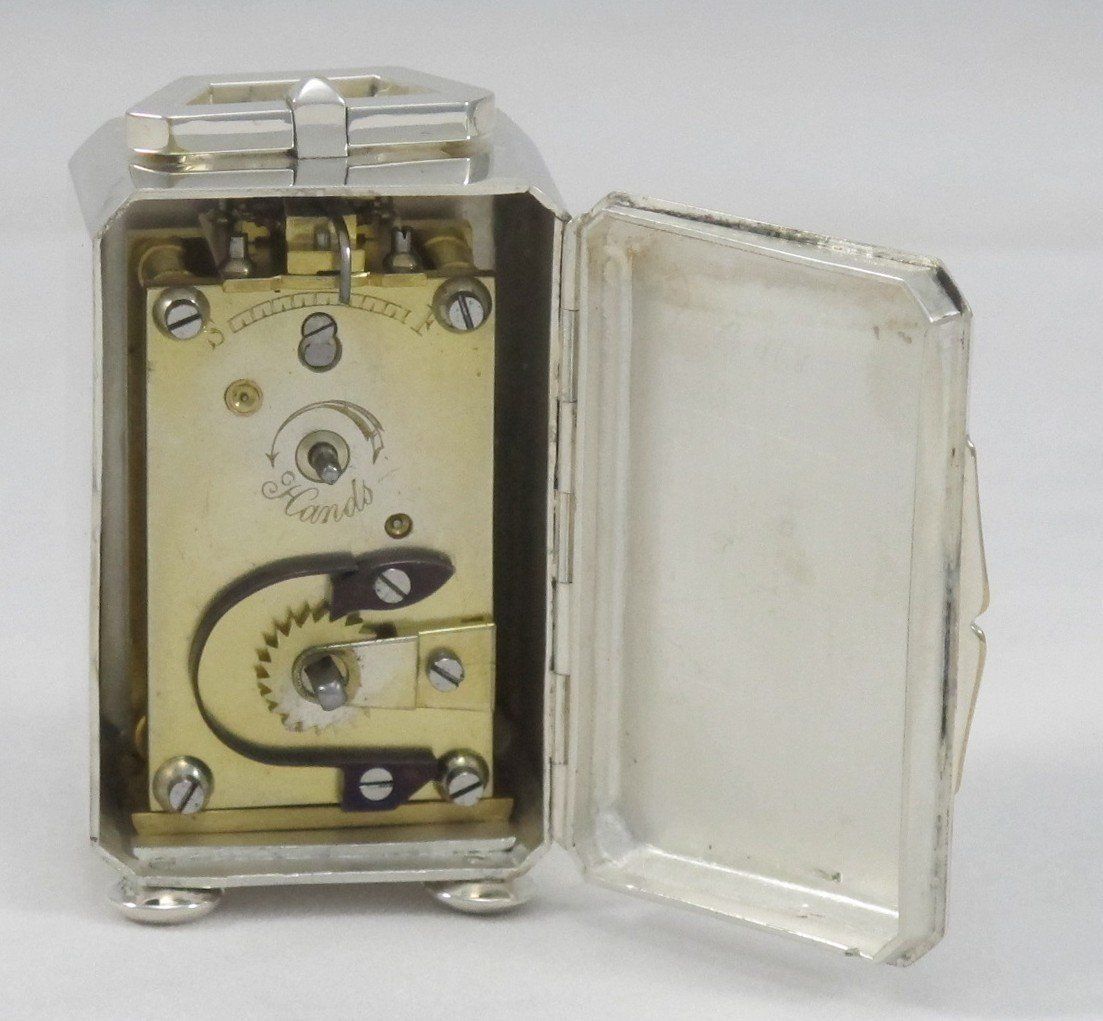 Art Deco Style White Metal Clock Back Open