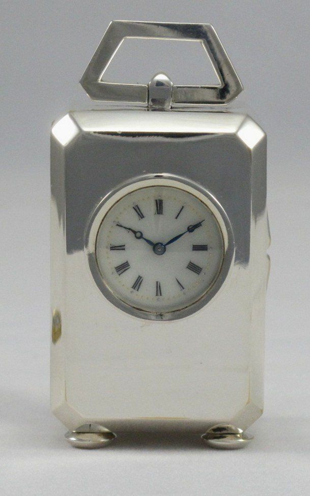 White Metal Art Deco Boudoir Clock Front