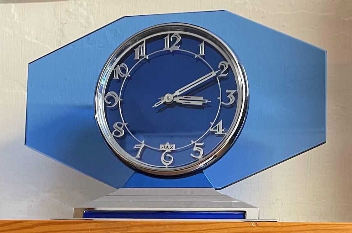 Art Deco Blue Glass Mantel Clock