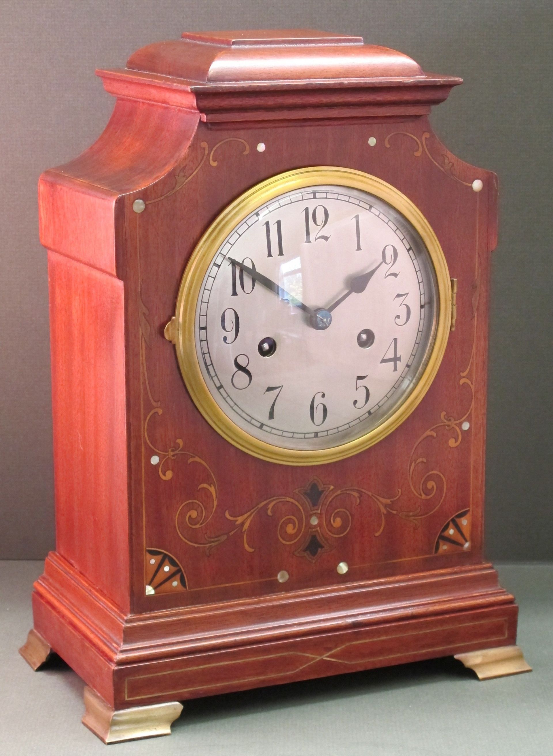 Mahogany Inlaid Mantel Clock by Gustav Becker