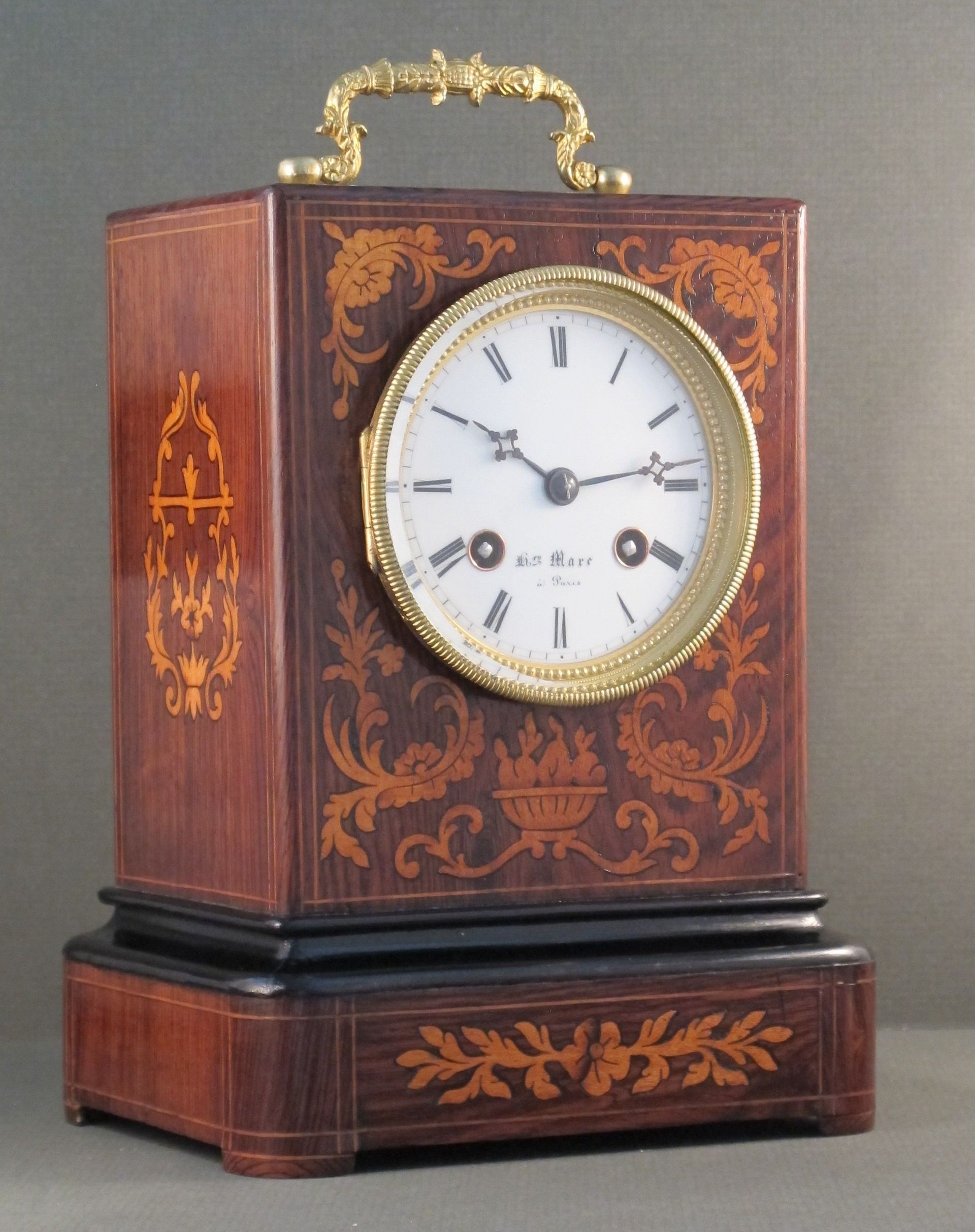Inlaid Rosewood Campaign Mantel Clock