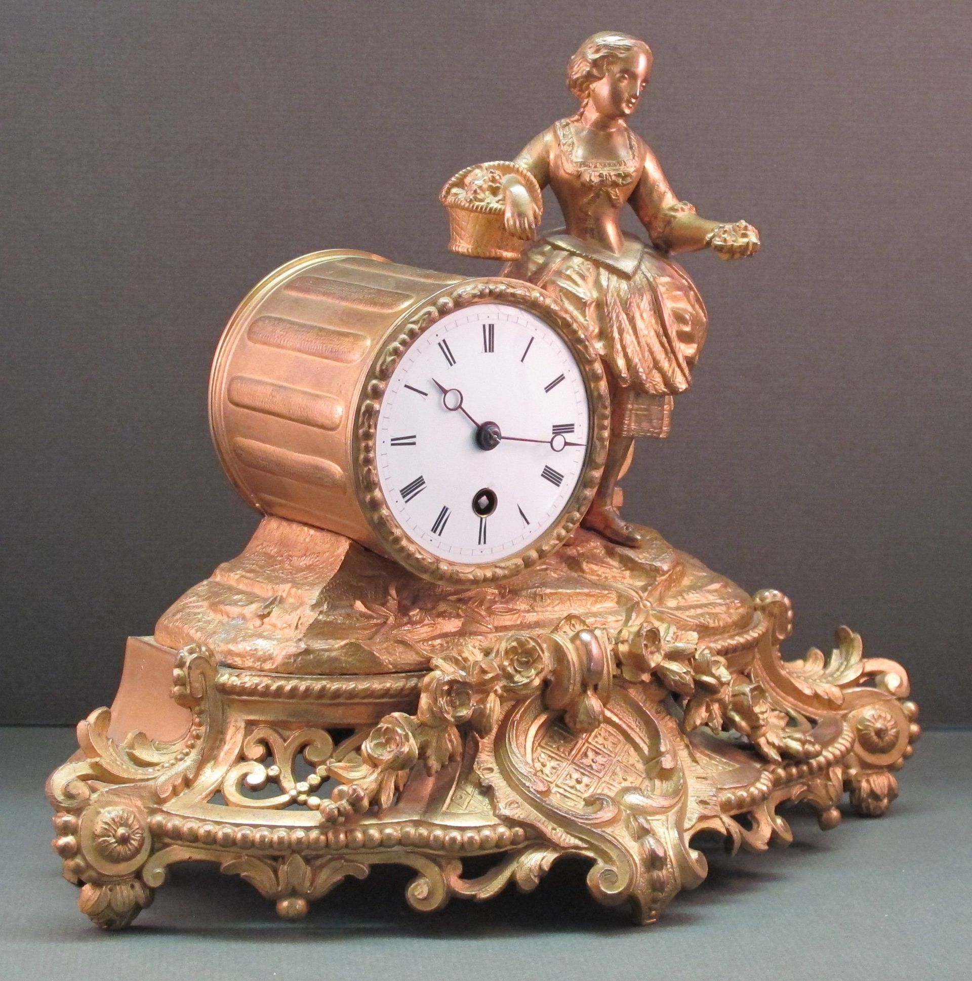 Gilt Spelter French Mantel Clock with female figure