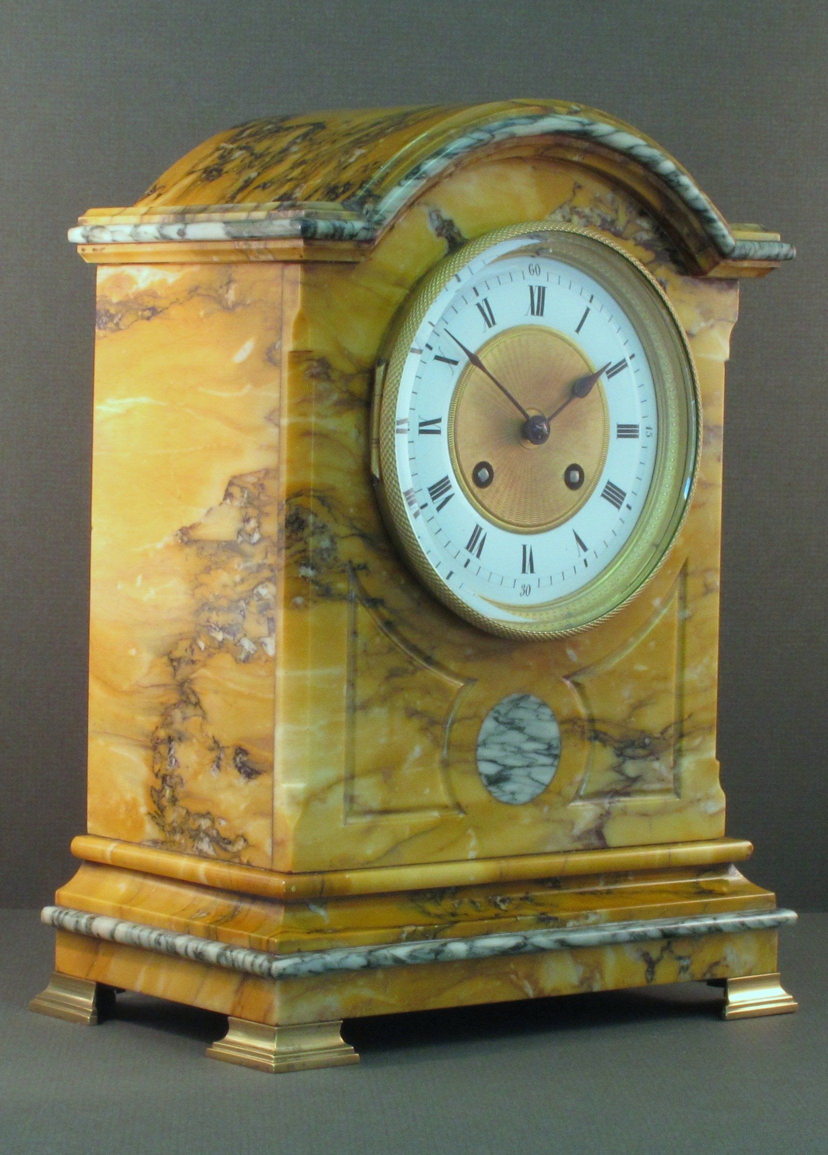Sienna Marble Mantel Clock By Mougin