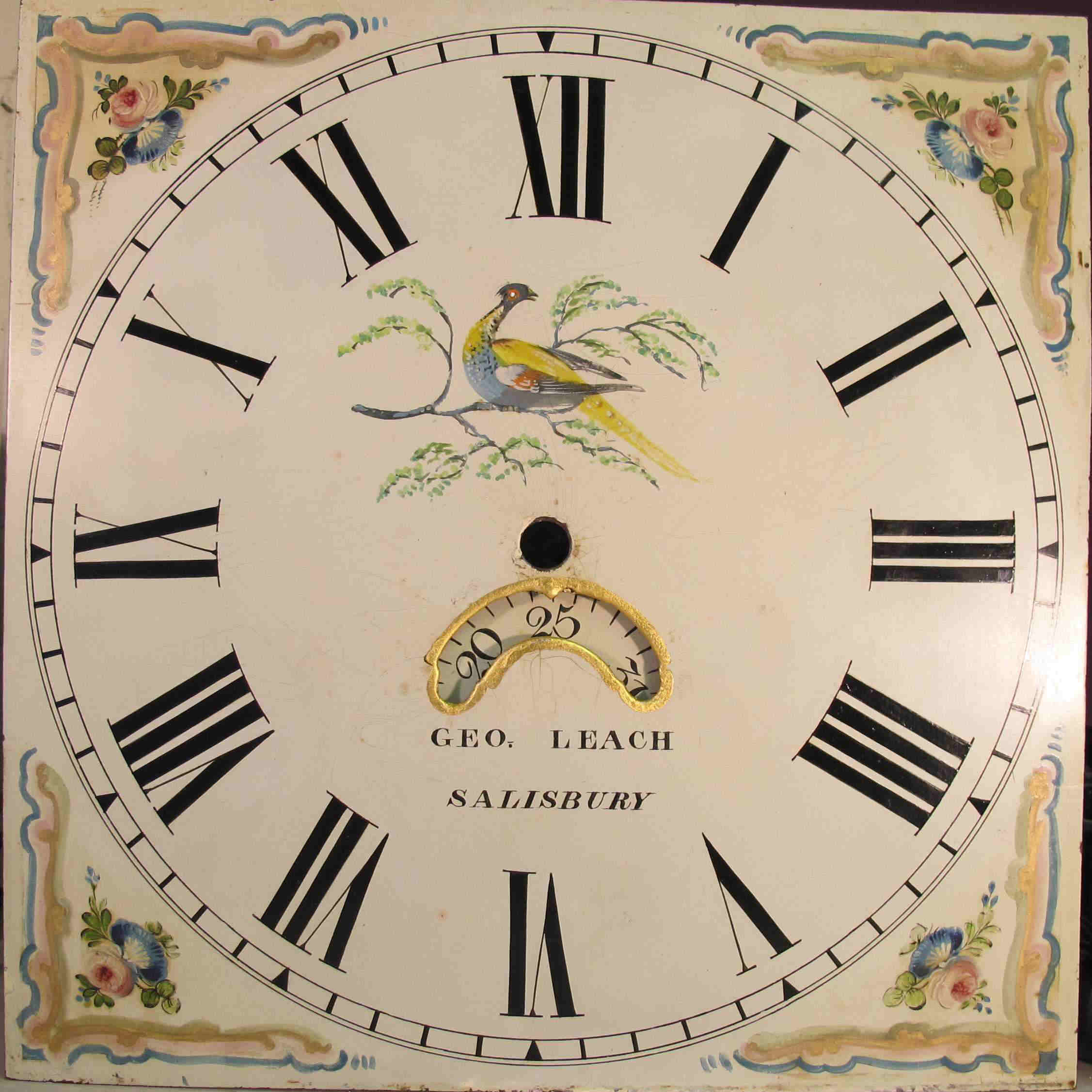 Restored dial of Longcase Clock by Leach Salisbury
