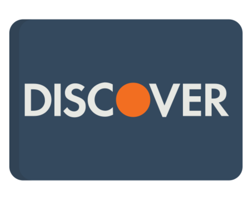 A blue and orange discover logo on a white background