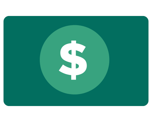 A dollar sign in a green circle on a green background.