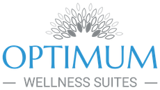 The logo for optimum wellness suites has a peacock on it.