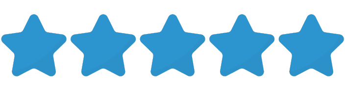 Five blue stars are lined up in a row on a white background.