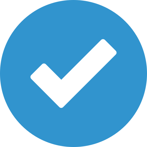 A white check mark in a blue circle.