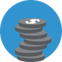 A stack of coins with a dollar sign on them in a blue circle.