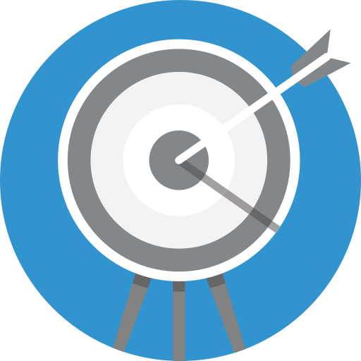 An arrow is hitting a target in a blue circle.