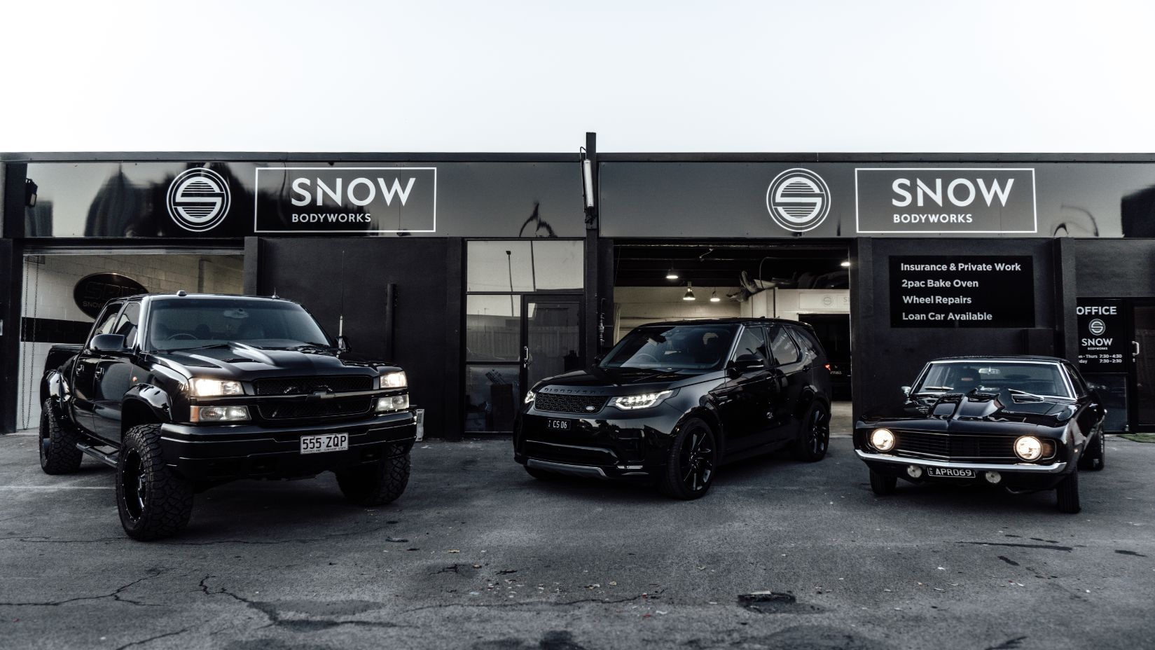 Three Black Cars Outside Workshop — Panel Beaters in Southport, QLD