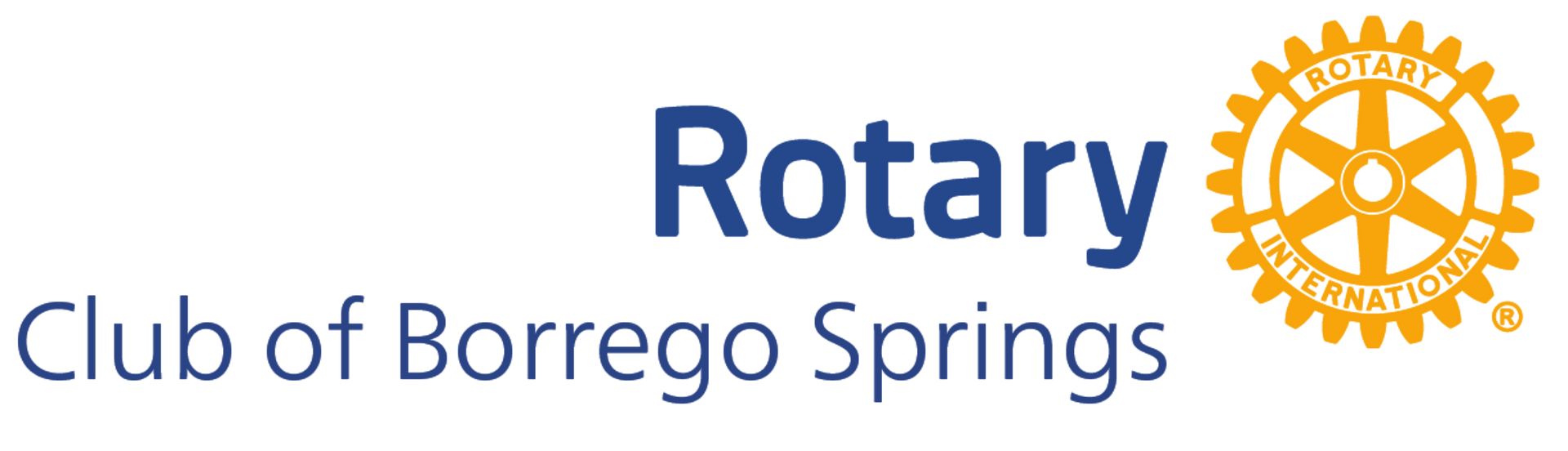 The Rotary Club of Borrego Springs logo featuring the gold Rotary International gear emblem and blue text.