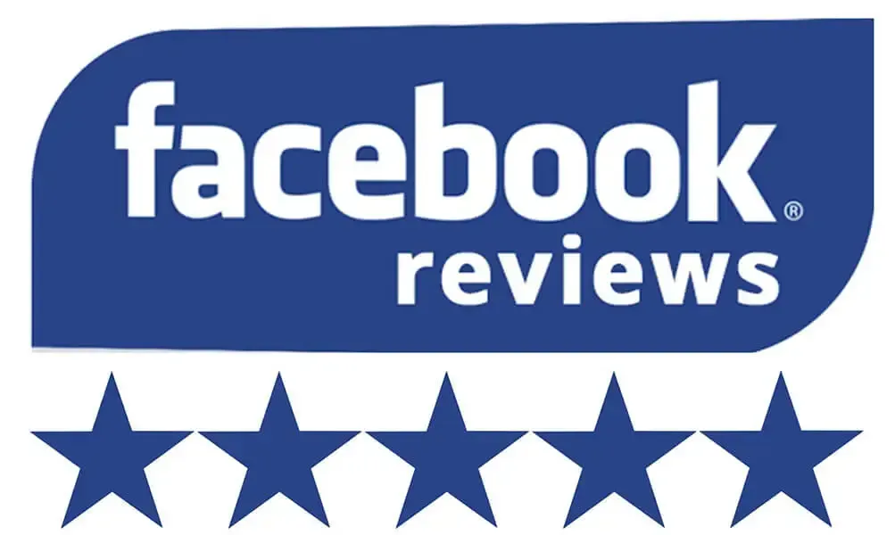 Facebook reviews logo with five blue stars on a white background