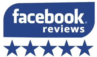Facebook reviews logo with five blue stars on a white background