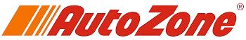 AutoZone logo with orange angled bars and red text.