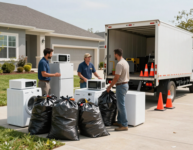 Team clearing appliances and debris