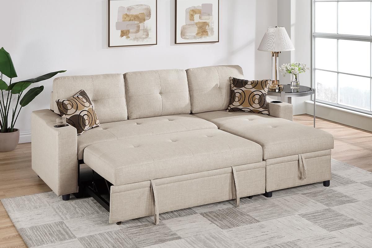 3-in-1 Reversible Convertible Storage Sectional - BEIGE