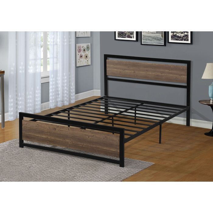 Platform Queen Bed - Metal Frame with Wood-Inspired Headboard