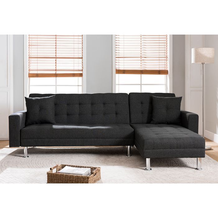 TRU Modern Reversible Chaise Sofa Bed - Black Linen