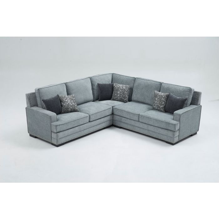 Elegance Light Gray Chenille Sectional Sofa with 6 Pillows