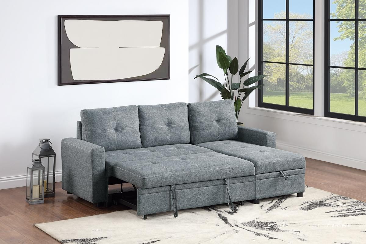 Black-Gray Reversible Convertible Sectional W/Storage