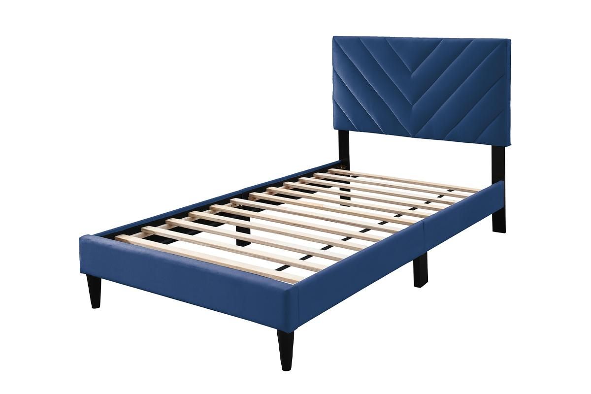 Plush Velvet Adjustable Bed - Navy Blue V-Stitch
