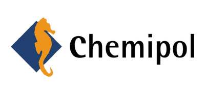 Logo featuring a yellow seahorse silhouette centered on a blue diamond, followed by the text