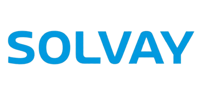 The blue Solvay corporate logo on a white background.