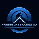 Logo for Confidence Roofing LLC with a roofer silhouetted on a roof, in a blue circular design.