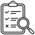A clipboard icon with a checklist featuring two checkmarks and one X, with a magnifying glass overlaying the bottom right. | Cornerstone Auto Solutions