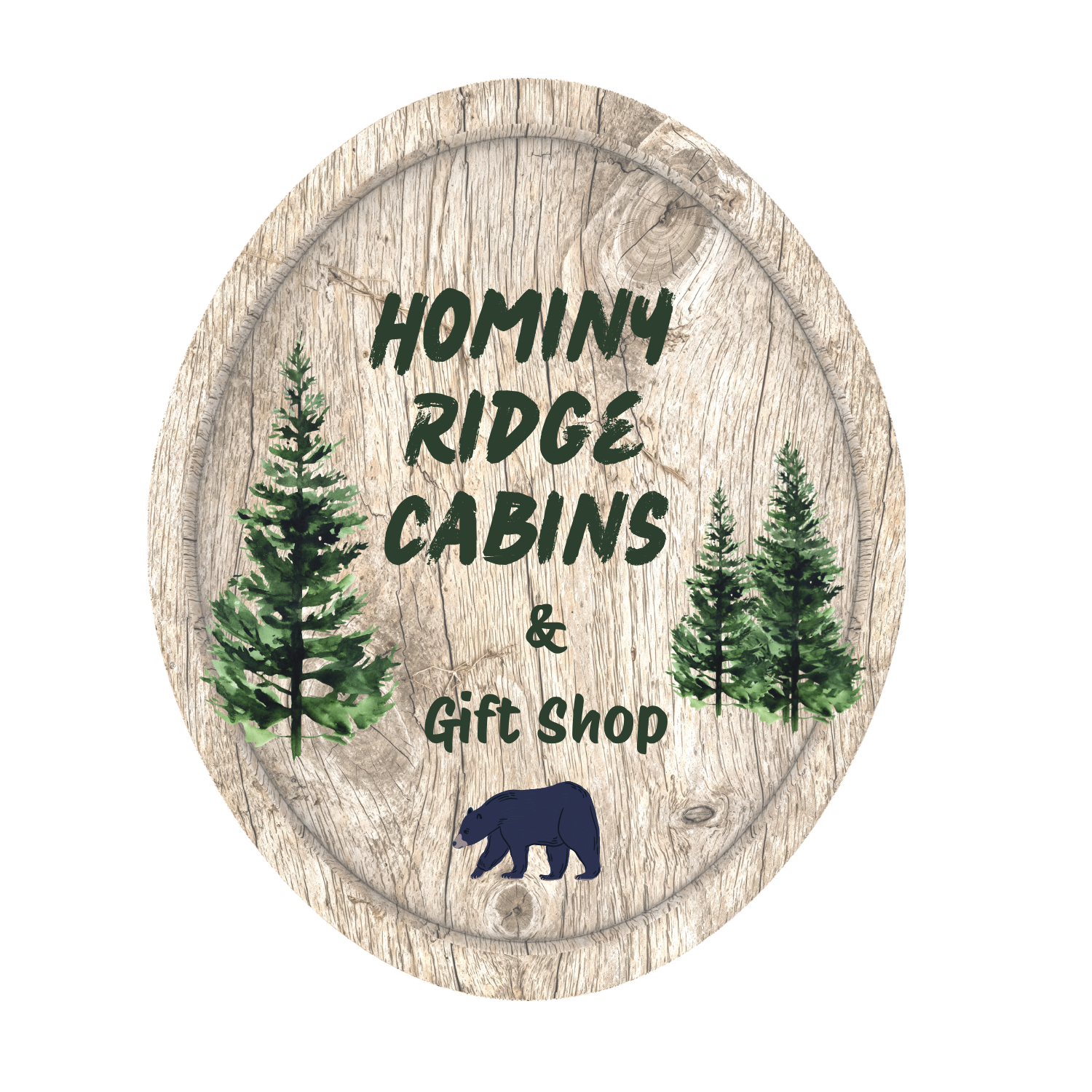 A logo for hominy ridge cabins and gift shop