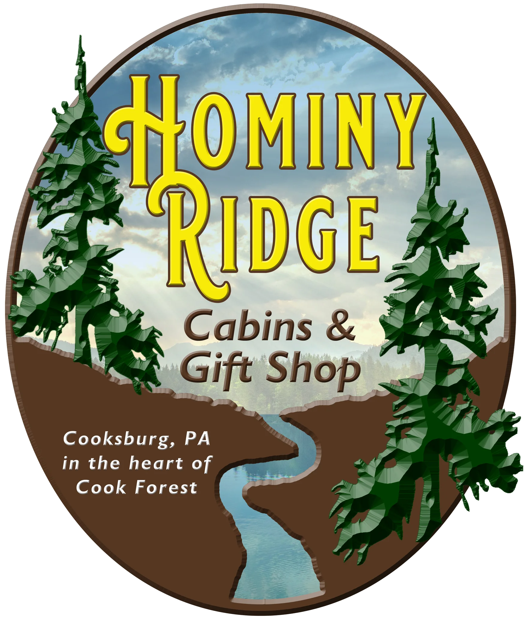 A logo for hominy ridge cabins and gift shop