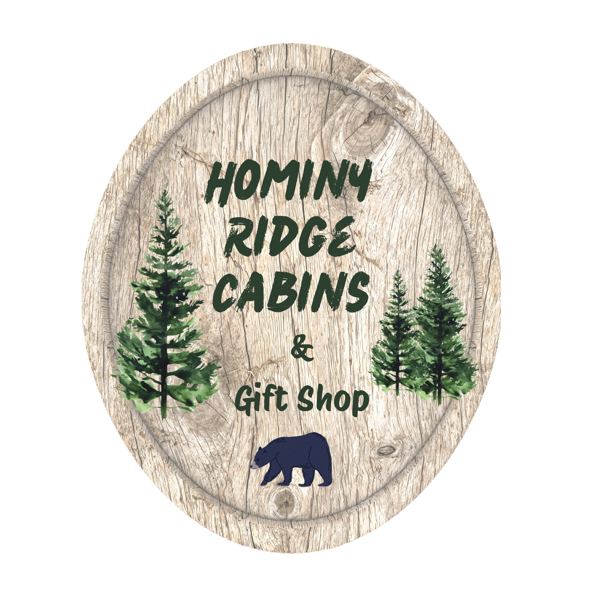 A logo for hominy ridge cabins and gift shop