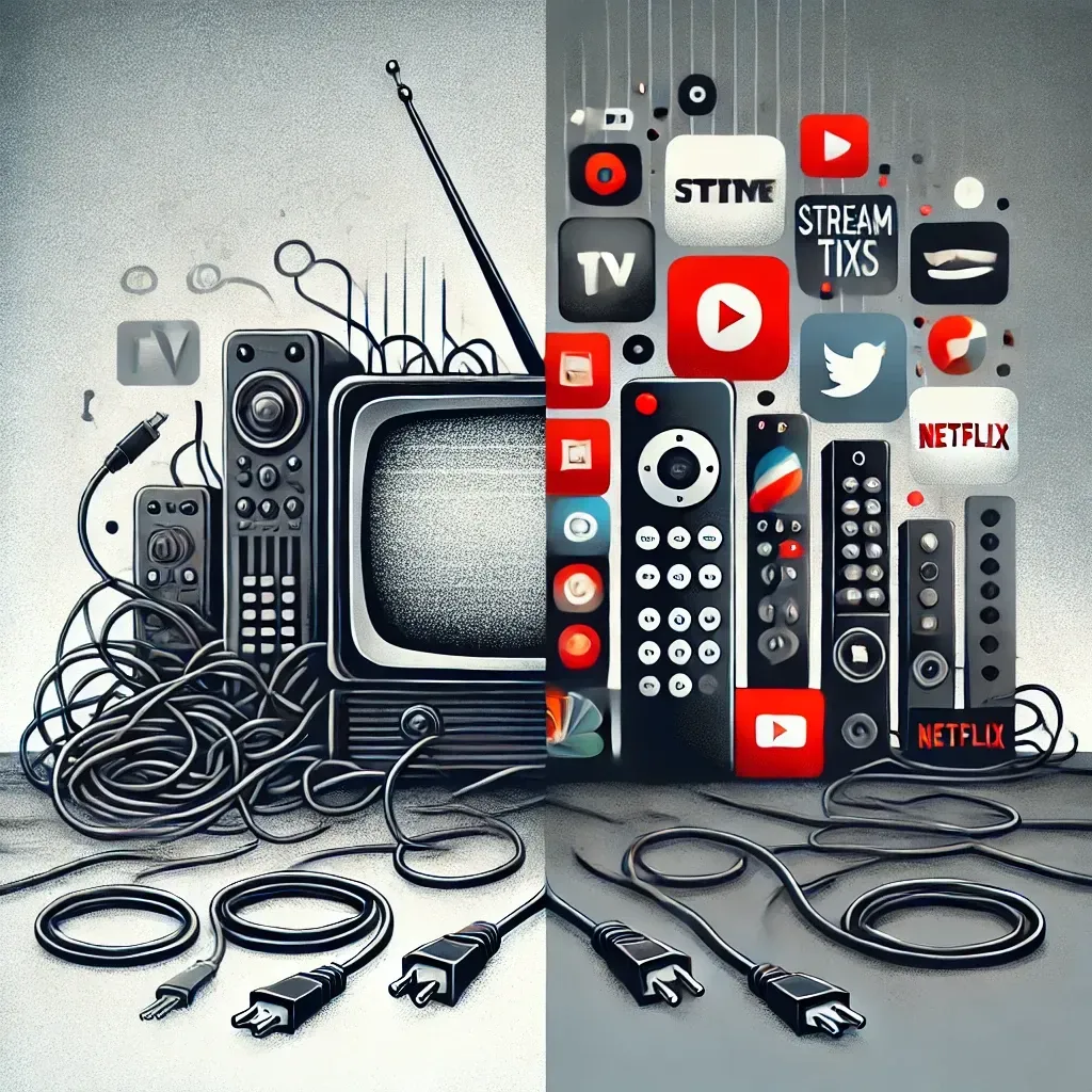 Illustration depicting the decline of cable TV. Modern streaming services emerge as the Best streaming service for flexible, internet-based viewing