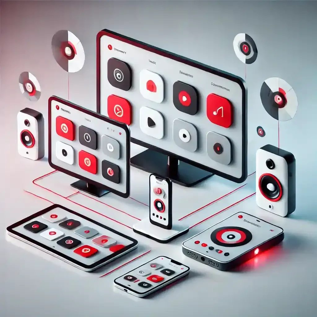Illustration of Samsung devices with live TV streaming flexibility—stream content on TV, tablet, and