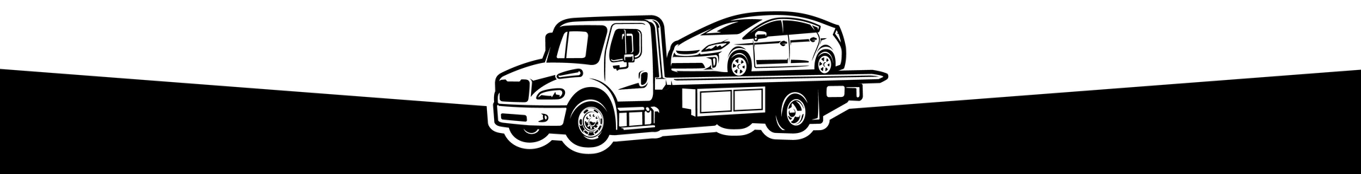 A black and white drawing of a truck driving down a hill.