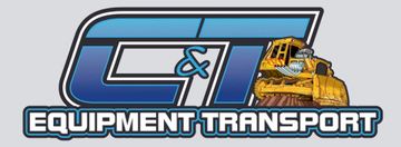 A logo for equipment transport with a train in the background.