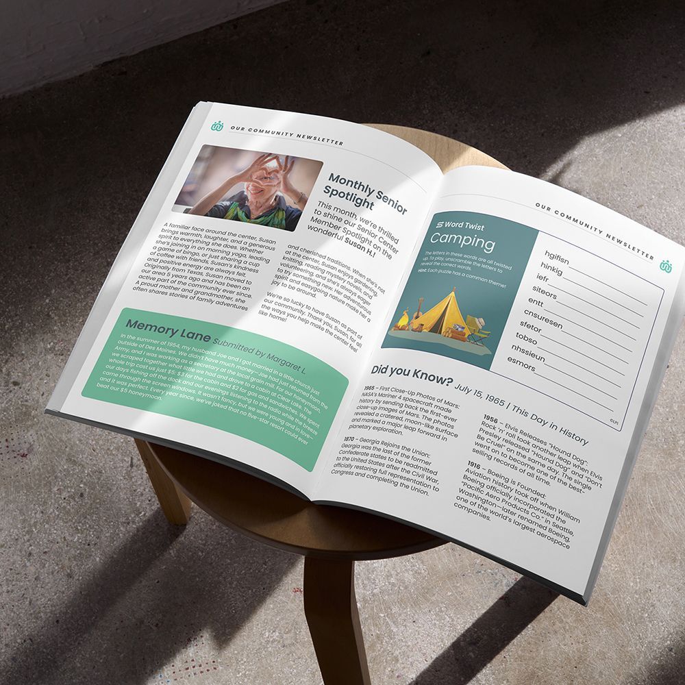 A newsletter open to the center fold