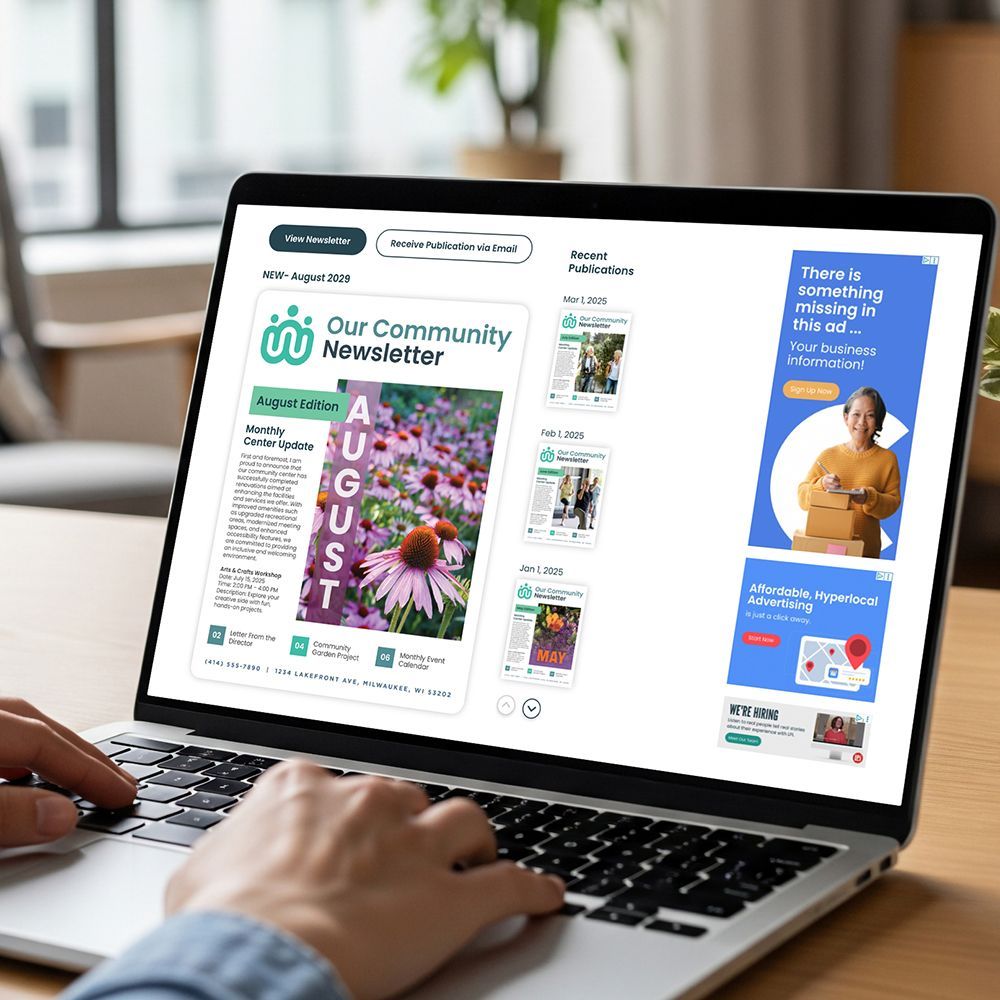 Image of a computer screen with an electronic newsletter displayed on it. 