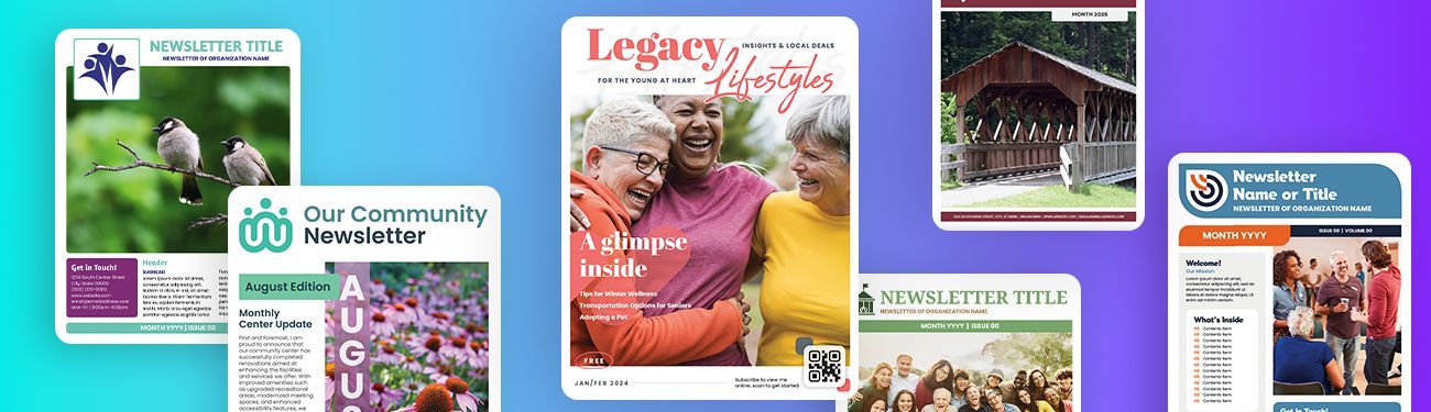 Collage of newsletter covers designed in Canva