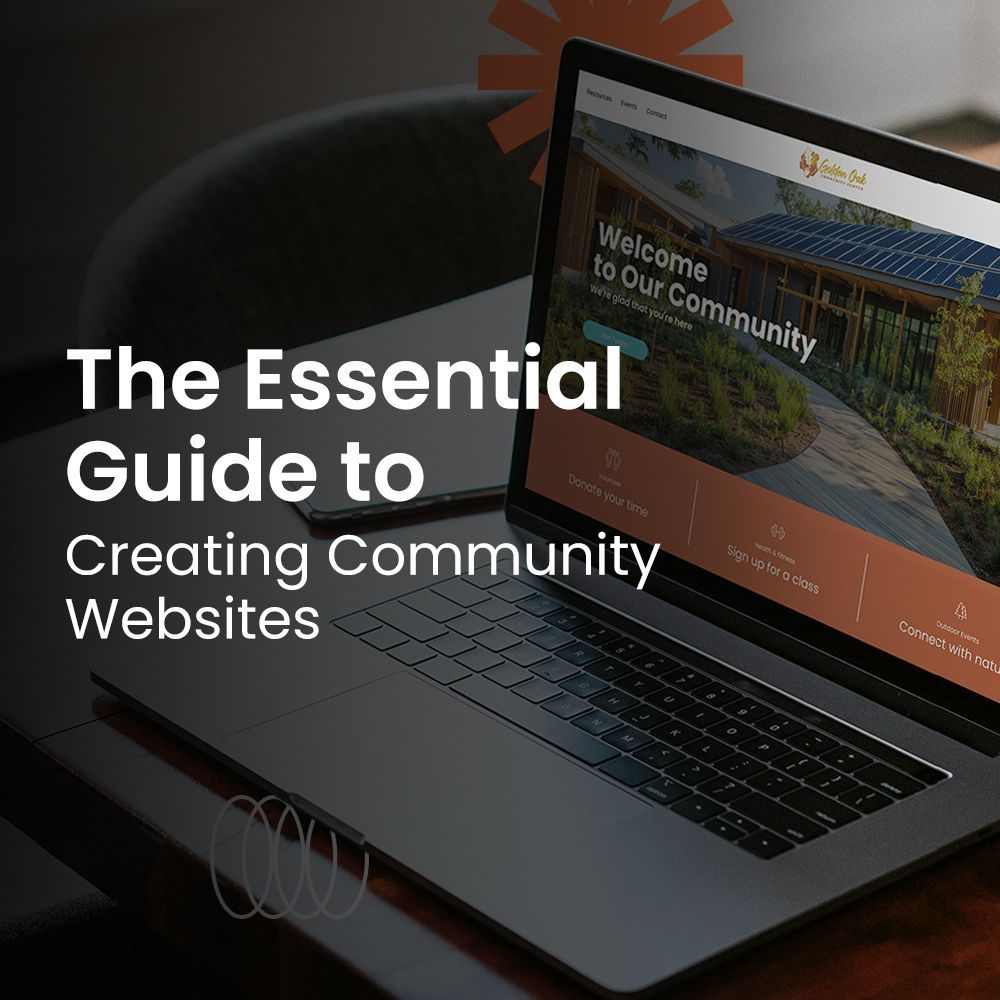Laptop displaying a community website with text