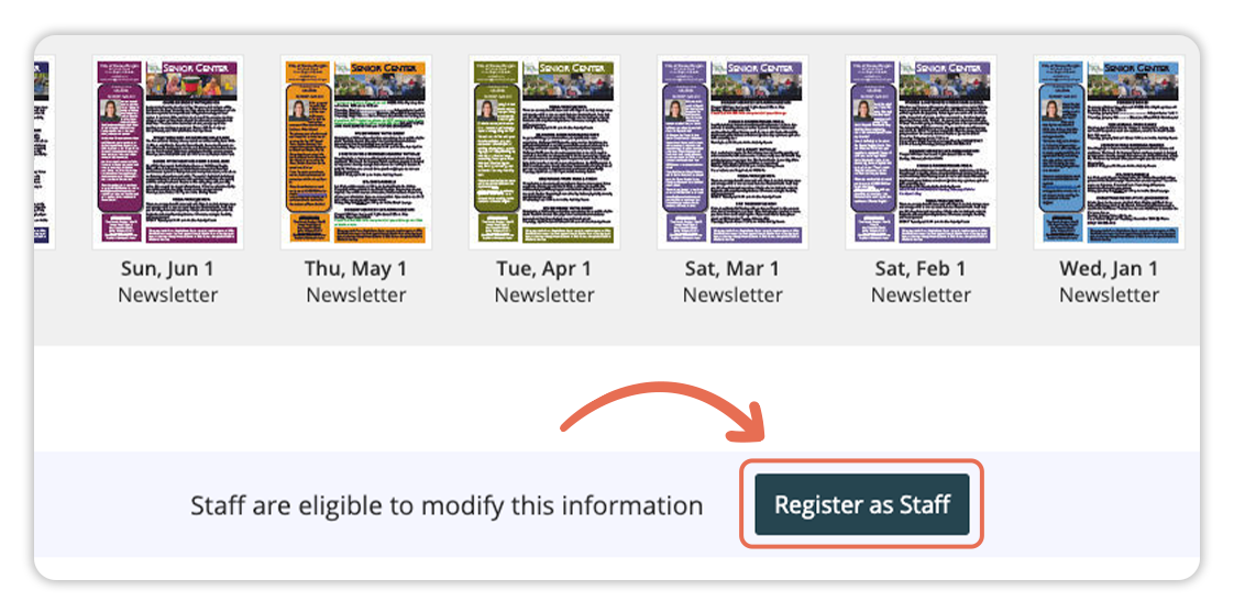 A screenshot of a website that says staff are eligible to modify this information.
