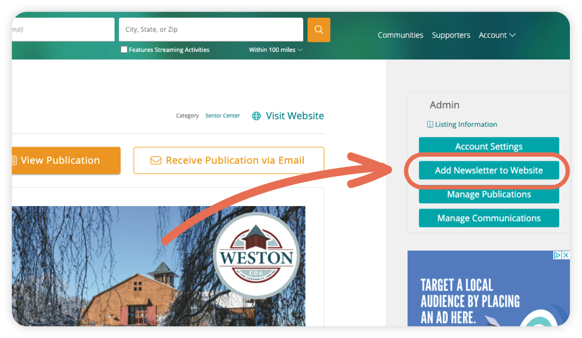 A screenshot of a website with an arrow pointing to the weston button.