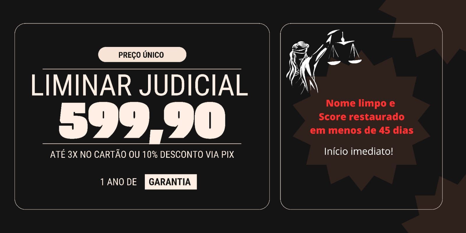 Inicio imediato, após pagamento um de nossos consultores irá fazer contato solicitando os documentos para inicio do processo judicial.