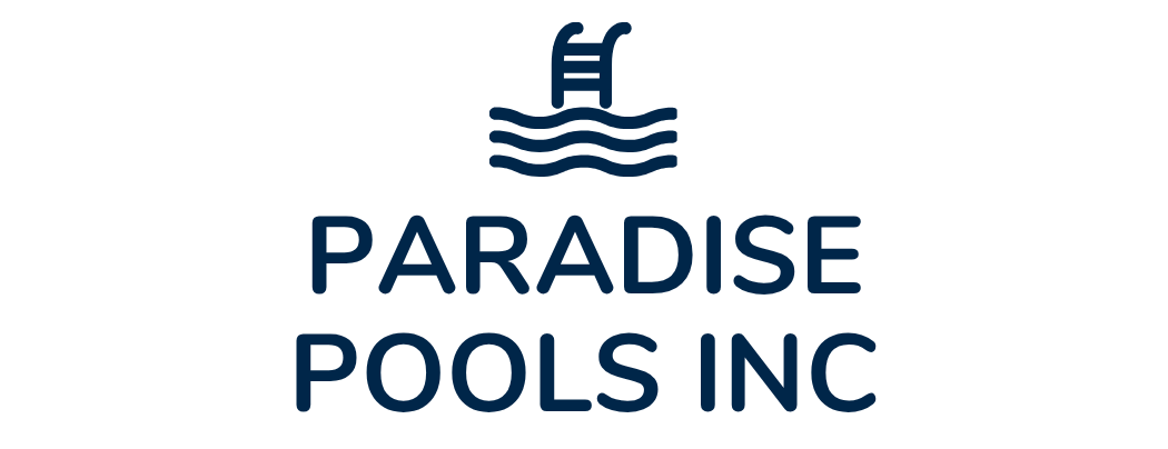 The logo for paradise pools inc shows a ladder in the water.