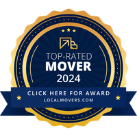 A blue and gold badge that says `` top-rated mover 2024 ''.