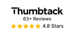The logo for thumbtack has 63+ reviews and 4.8 stars.