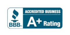 An accredited business a+ rating logo on a white background